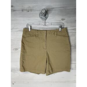 Lands' End Shorts Womens 8 Khaki Chino Mid Rise Stretch Zip Fly Pockets Casual